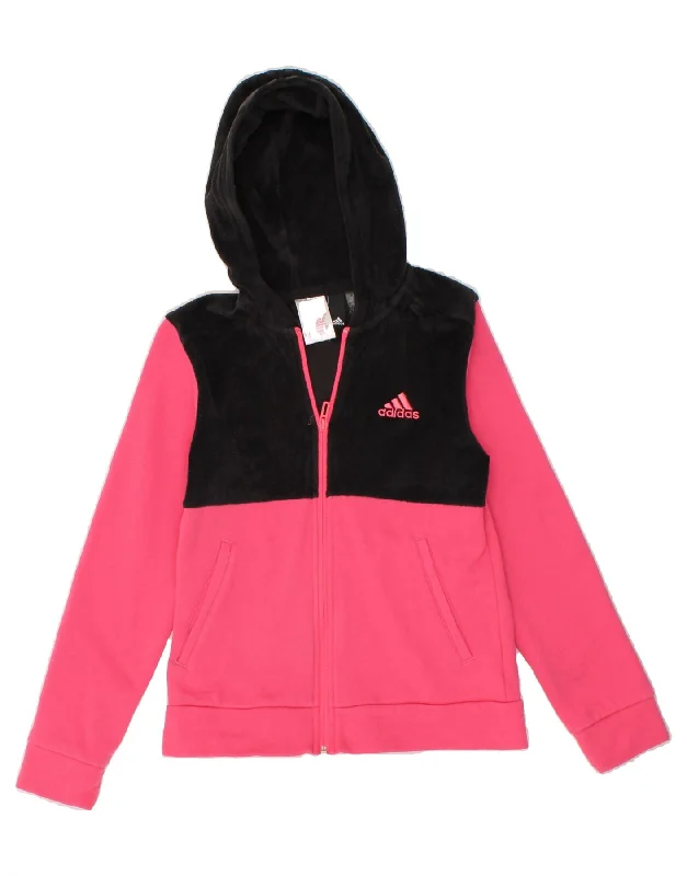 men's high-quality cashmere sweaters -ADIDAS Girls Zip Hoodie Sweater 11-12 Years  Pink Colourblock Cotton