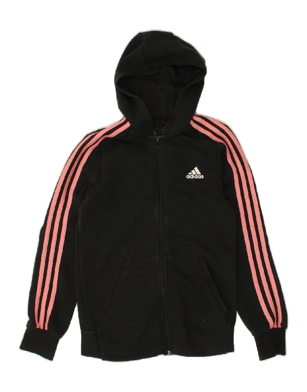 men's warm knit sweaters -ADIDAS Girls Zip Hoodie Sweater 13-14 Years Black Cotton