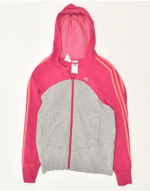 men's winter sweaters -ADIDAS Girls Zip Hoodie Sweater 13-14 Years Grey Colourblock Cotton