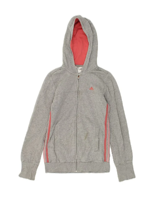 men's designer sweaters -ADIDAS Girls Zip Hoodie Sweater 13-14 Years Grey Cotton