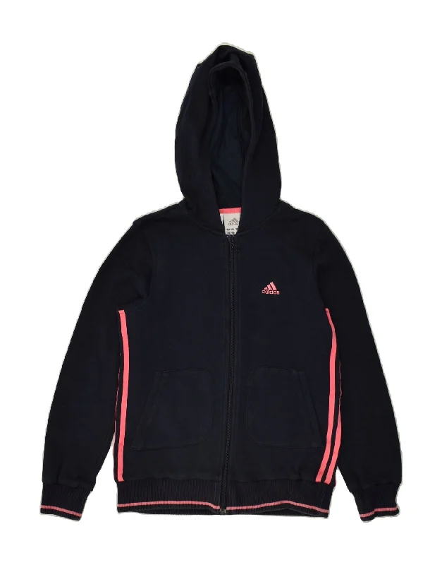 men's premium wool sweaters -ADIDAS Girls Zip Hoodie Sweater 13-14 Years Navy Blue Colourblock Cotton