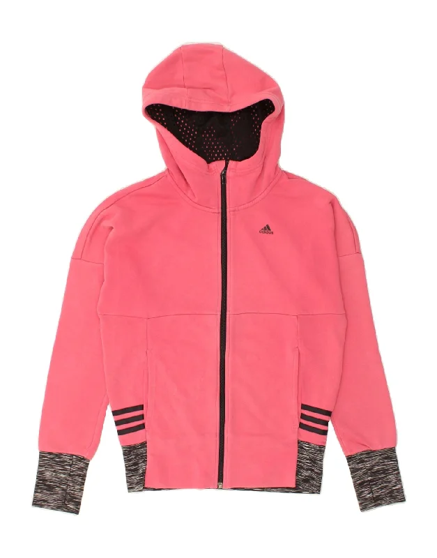 men's slim-fit sweaters -ADIDAS Girls Zip Hoodie Sweater 13-14 Years Pink Colourblock Cotton