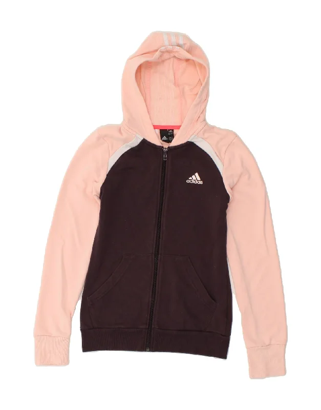 men's patterned sweaters -ADIDAS Girls Zip Hoodie Sweater 13-14 Years Pink Colourblock Cotton