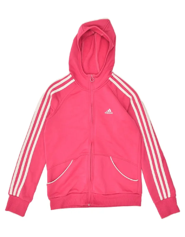 men's formal sweaters -ADIDAS Girls Zip Hoodie Sweater 13-14 Years Pink Polyester