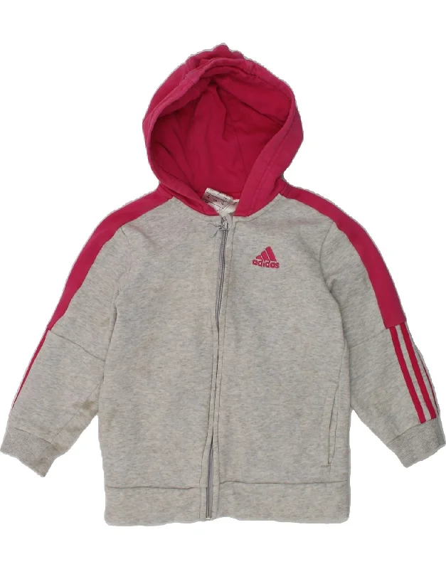 men's wool sweaters -ADIDAS Girls Zip Hoodie Sweater 3-4 Years Grey Colourblock Cotton