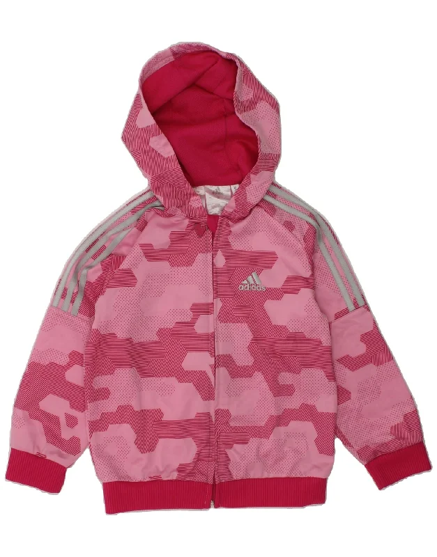 men's crewneck sweaters -ADIDAS Girls Zip Hoodie Sweater 3-4 Years Pink Geometric Polyester