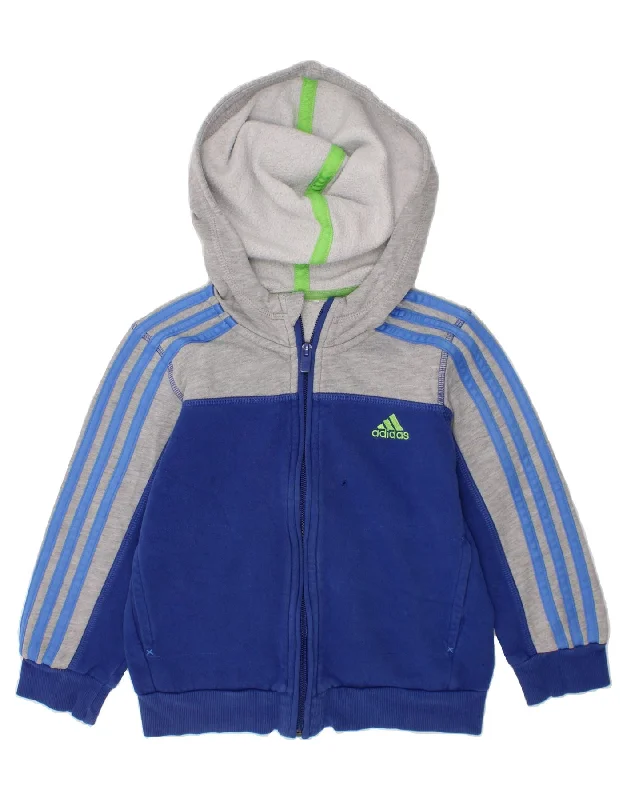 men's oversized sweaters -ADIDAS Girls Zip Hoodie Sweater 4-5 Years Navy Blue Colourblock Cotton