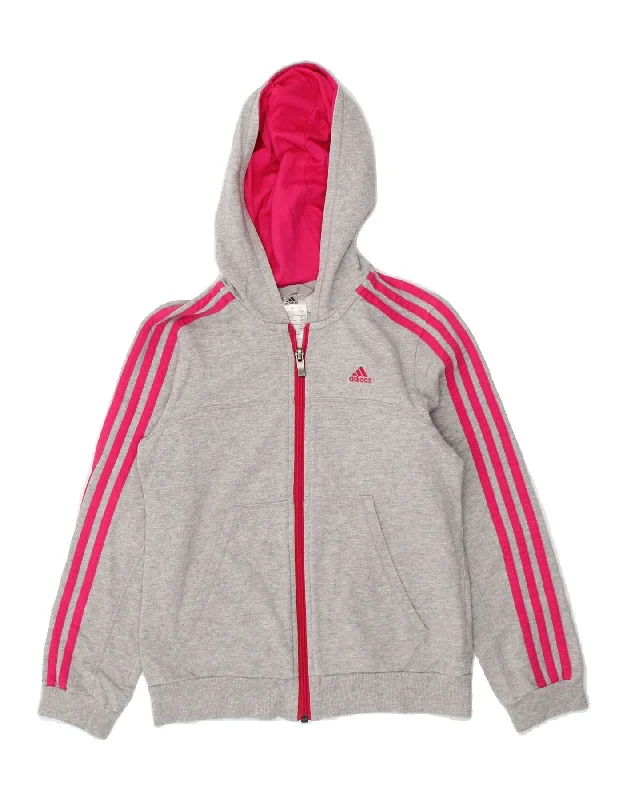 men's thick wool sweaters -ADIDAS Girls Zip Hoodie Sweater 9-10 Years Grey Cotton