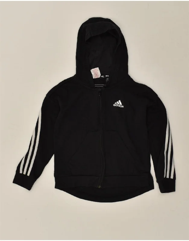 men's zip-up knit sweaters -ADIDAS Girls Zip Hoodie Sweater 9-10 Years Small Black Cotton