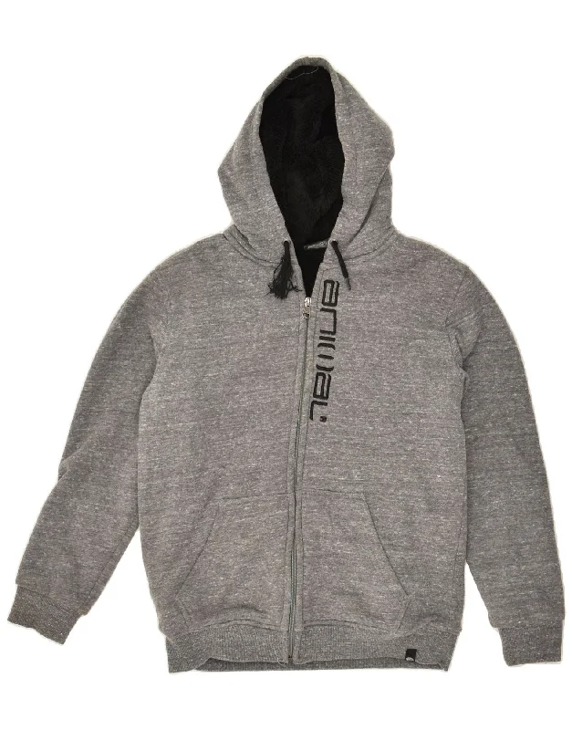 men's cashmere sweaters -ANIMAL Boys Zip Hoodie Sweater 11-12 Years Grey Flecked Cotton