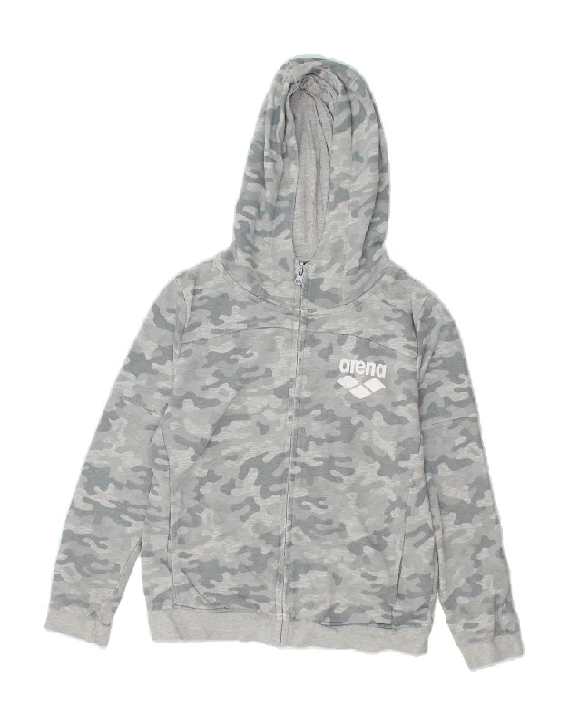 men's premium wool sweaters -ARENA Boys Zip Hoodie Sweater 11-12 Years Grey Camouflage Cotton