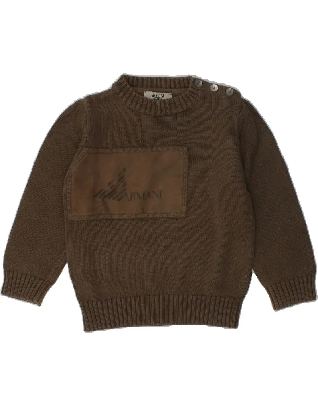 men's stylish turtleneck sweaters -ARMANI BABY Baby Boys Crew Neck Jumper Sweater 9-12 Months Brown Cotton