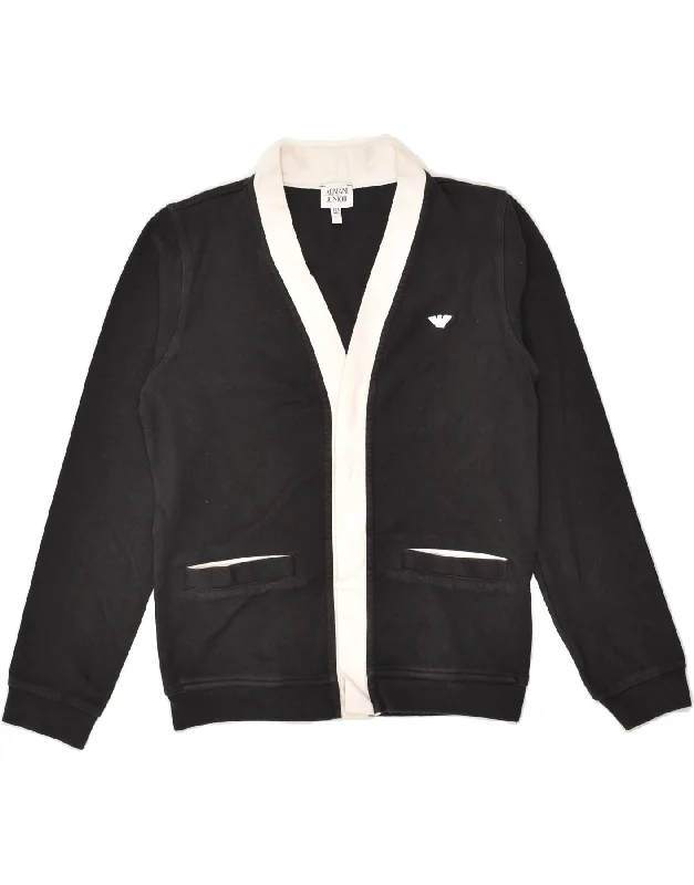 men's cashmere blend sweaters -ARMANI JUNIOR Boys Cardigan Sweater 11-12 Years Black Colourblock Cotton