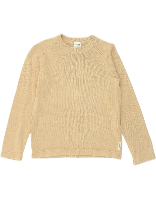 men's breathable sweaters -ARMANI JUNIOR Boys Crew Neck Jumper Sweater 3-4 Years Beige Cotton