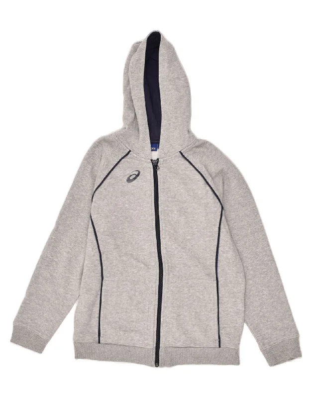 men's stylish turtleneck sweaters -ASICS Boys Zip Hoodie Sweater 13-14 Years Grey Cotton