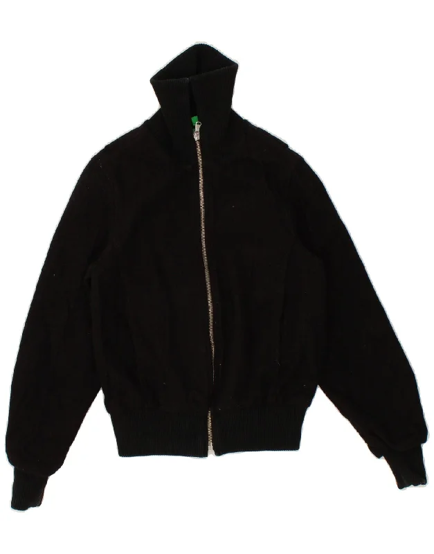 men's casual zip jackets -BENETTON Boys Bomber Jacket 10-11 Years XL Black Wool