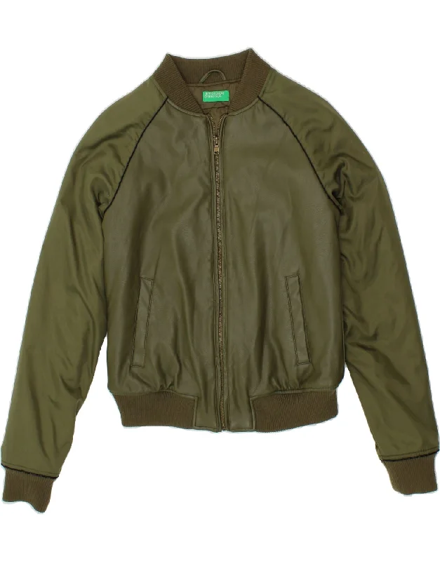 men's packable jackets -BENETTON Boys Bomber Jacket 13-14 Years 3XL Green Polyester