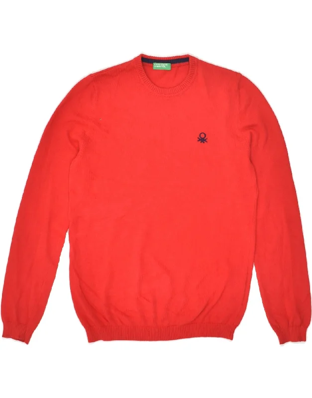 men's crewneck sweaters -BENETTON Boys Crew Neck Jumper Sweater 8-9 Years Large Red Cotton