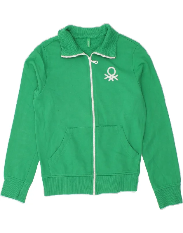 men's waterproof winter jackets -BENETTON Boys Graphic Tracksuit Top Jacket 11-12 Years 2XL Green Cotton