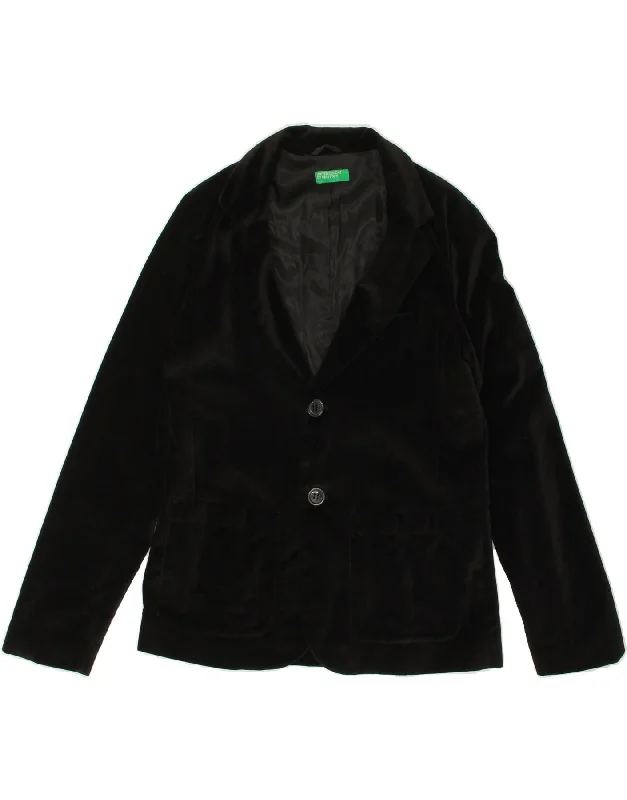 men's quilted jackets -BENETTON Boys Velvet 2 Button Blazer Jacket 10-11 Years 2XL Black Cotton