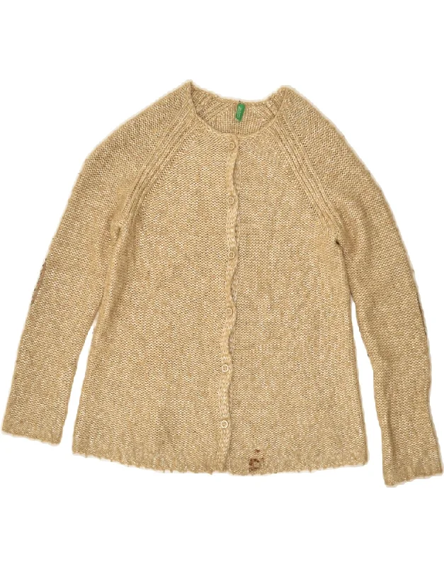 men's sweater vest -BENETTON Girls Cardigan Sweater 7-8 Years Medium Beige Polyamide