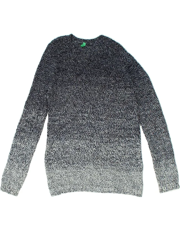 men's cozy knit sweaters -BENETTON Girls Crew Neck Jumper Sweater 10-11 Years XL Grey Acrylic