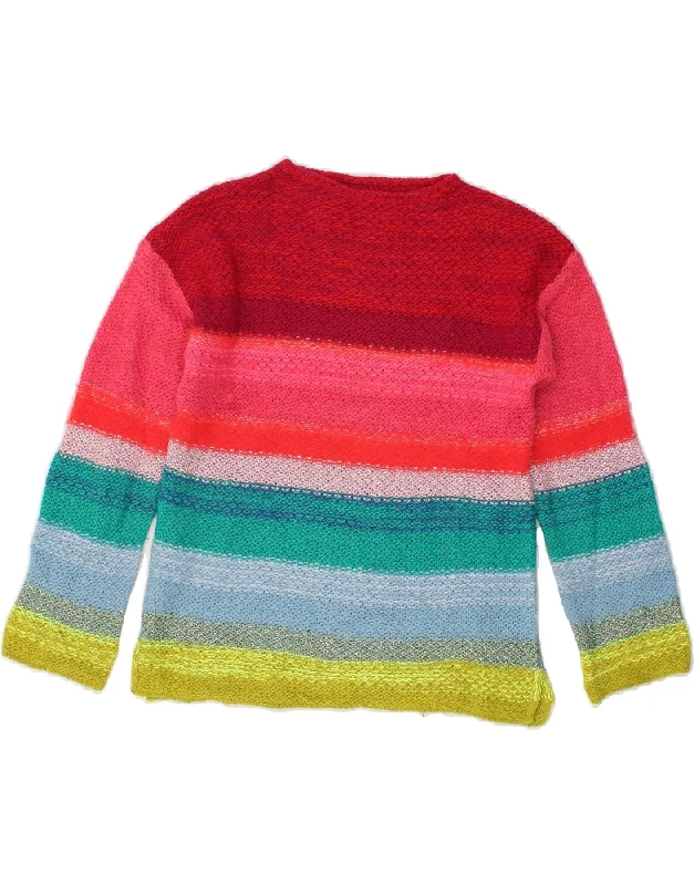 men's crewneck sweaters -BENETTON Girls Crew Neck Jumper Sweater 11-12 Years Multicoloured Striped