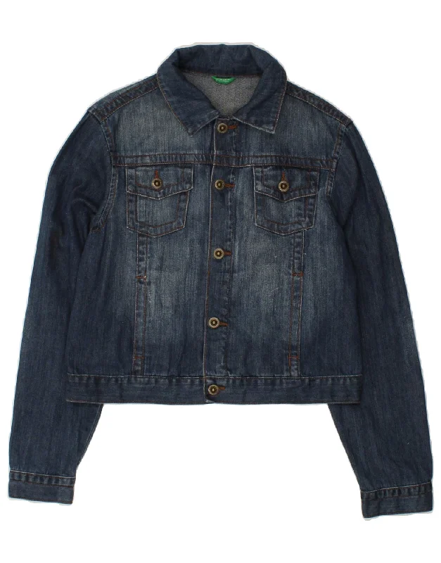 men's tailored wool jackets -BENETTON Girls Denim Jacket 11-12 Years XL Navy Blue Cotton