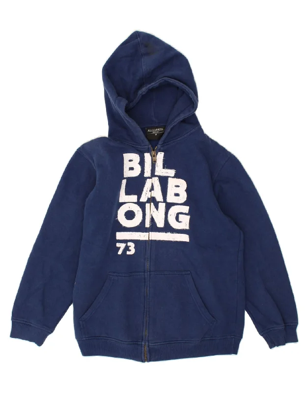 men's thick knit sweaters -BILLABONG Boys Graphic Zip Hoodie Sweater 13-14 Years Navy Blue Cotton