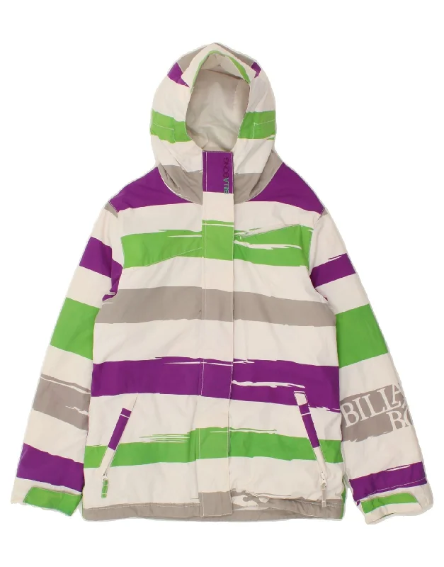 men's sporty zip-up jackets -BILLABONG Girls Graphic Hooded Rain Jacket 14-15 Years Small Multicoloured