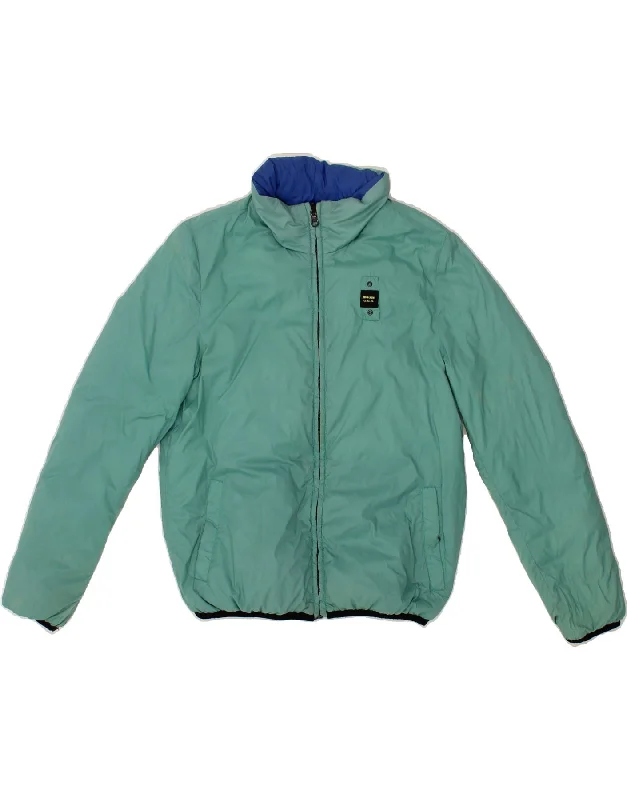 men's winter jackets with fur lining -BLAUER Boys Padded Reversible Jacket 11-12 Years Green Colourblock