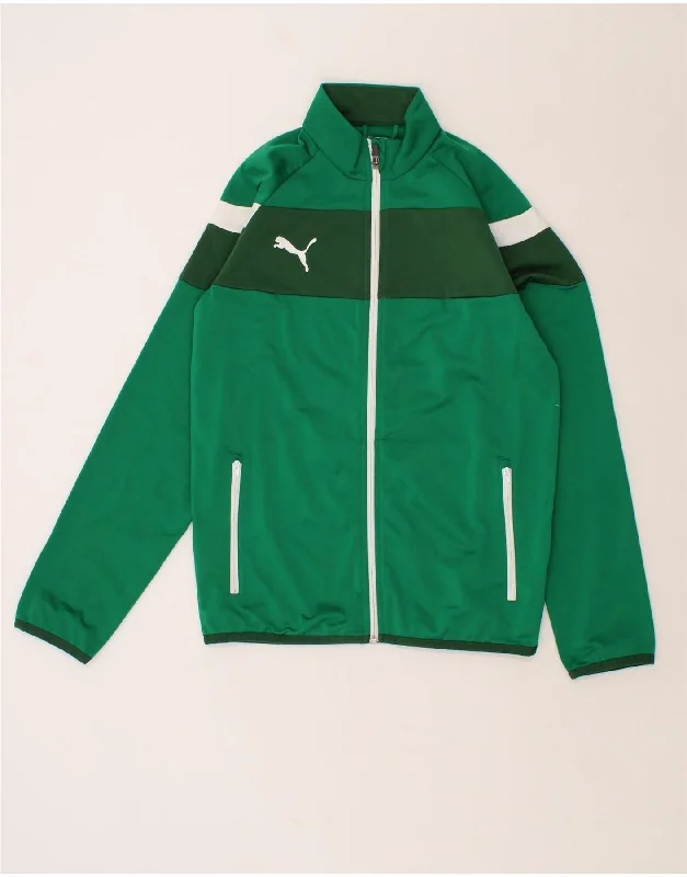 men's zip-up fleece jackets -PUMA Boys Tracksuit Top Jacket 15-16 Years Green Polyester