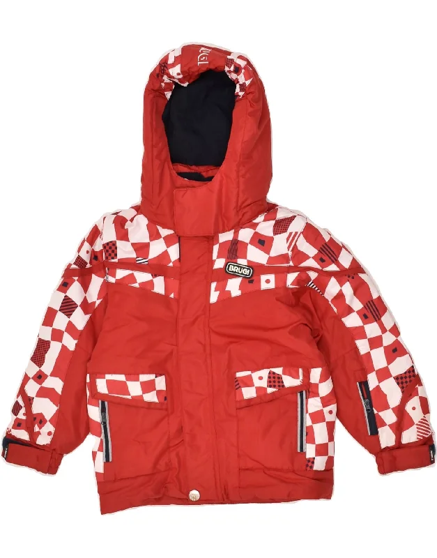 men's functional winter jackets -BRUGI Boys Abstract Pattern Hooded Windbreaker Jacket 4-5 Years Red