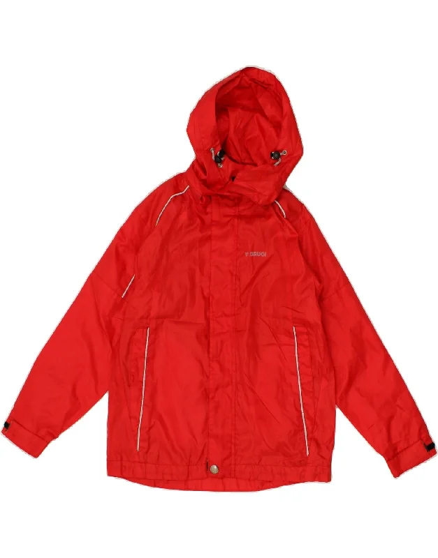 men's long sleeve jackets -BRUGI Boys Graphic Hooded Rain Jacket 8-9 Years Red Polyester