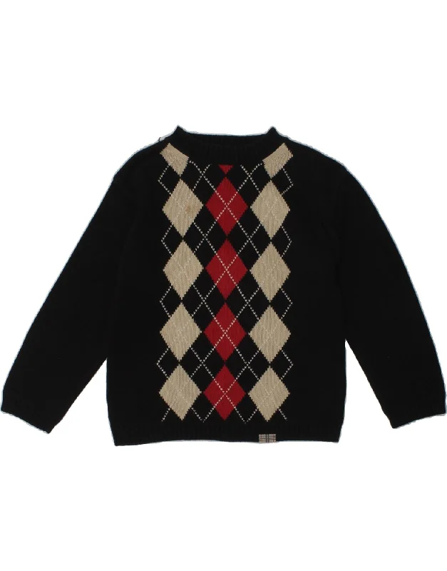 men's casual sweaters -BURBERRY Boys Crew Neck Jumper Sweater 4-5 Years Black Argyle/Diamond