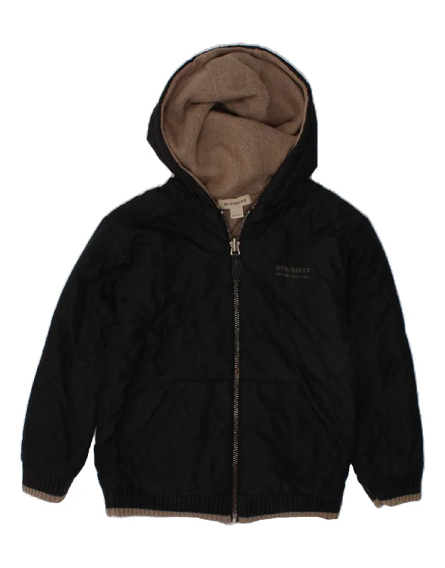 men's classic jackets -BURBERRY Boys Hooded Reversible Jacket 4-5 Years Black Polyester