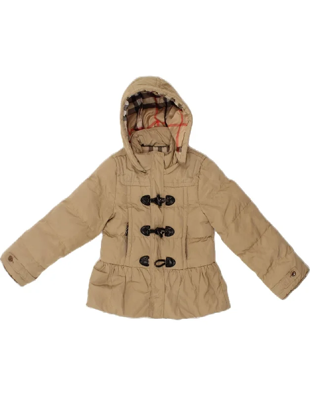 men's slim fit jackets -BURBERRY Girls Hooded Duffle Jacket 7-8 Years Beige Polyester