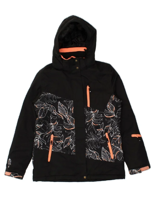 men's high-performance jackets -C&A Girls Hooded Windbreaker Jacket 13-14 Years Black Floral Polyester