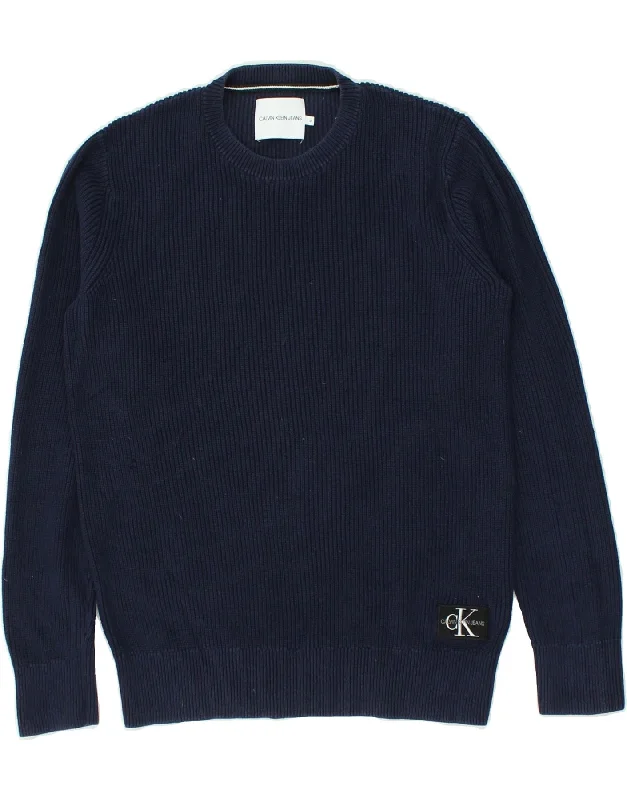 men's classic v-neck sweaters -CALVIN KLEIN Boys Crew Neck Jumper Sweater 11-12 Years Navy Blue Cotton