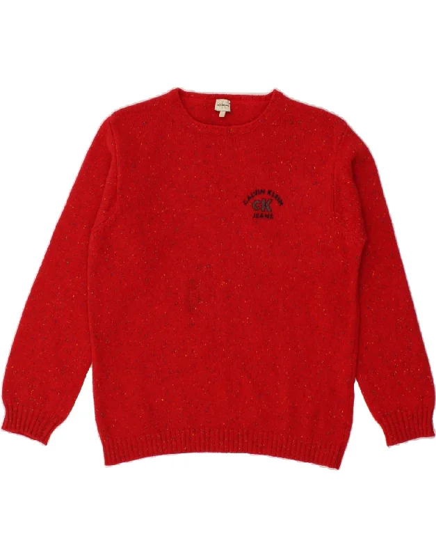 men's casual sweater cardigans -CALVIN KLEIN JEANS Boys Button Neck Jumper Sweater 15-16 Years Red Flecked