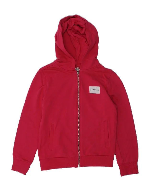 men's comfortable wool sweaters -CALVIN KLEIN JEANS Girls Zip Hoodie Sweater 7-8 Years Pink Cotton