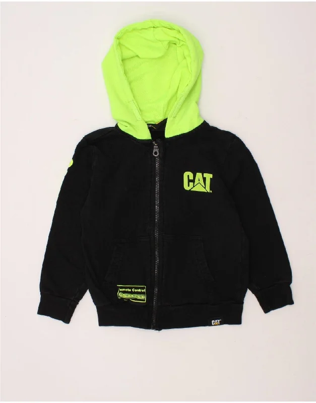 men's lightweight pullover sweaters -CATERPILLAR Boys Graphic Zip Hoodie Sweater 3-4 Years Black Colourblock