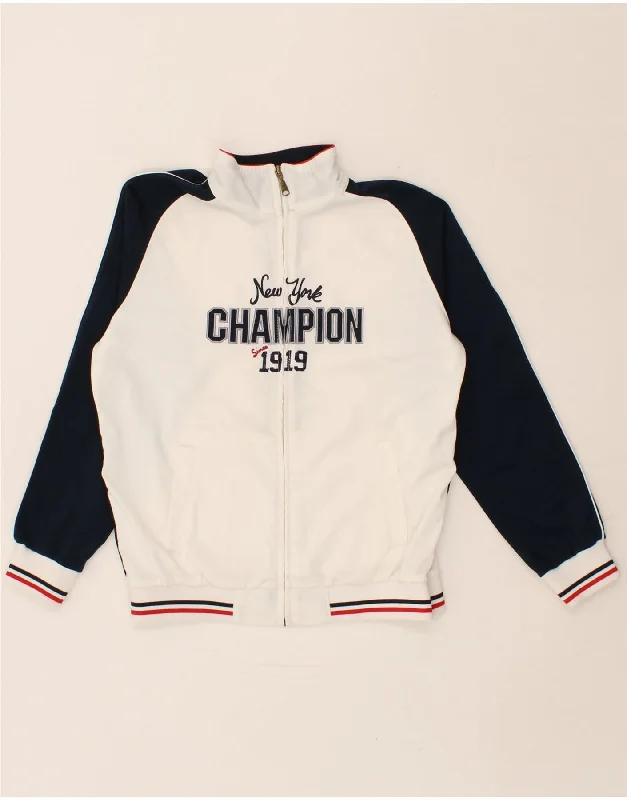 men's casual winter jackets -CHAMPION Boys Graphic Bomber Jacket 9-10 Years Medium White Colourblock