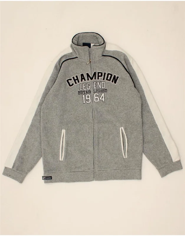 men's quilted winter jackets -CHAMPION Boys Graphic Fleece Jacket 13-14 Years XL Grey Colourblock