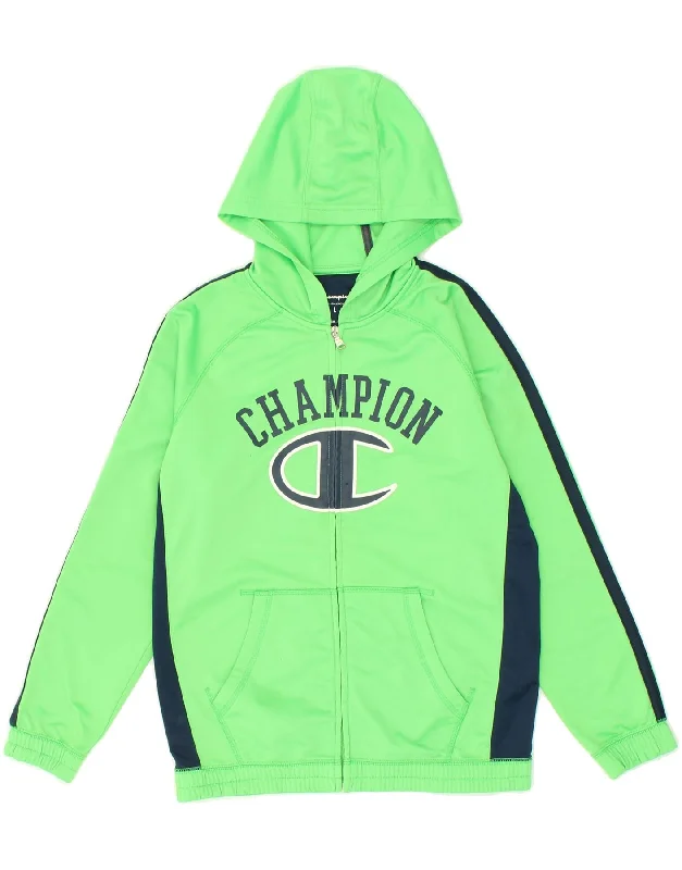 men's durable winter jackets -CHAMPION Boys Graphic Hooded Tracksuit Top Jacket 11-12 Years Large Green