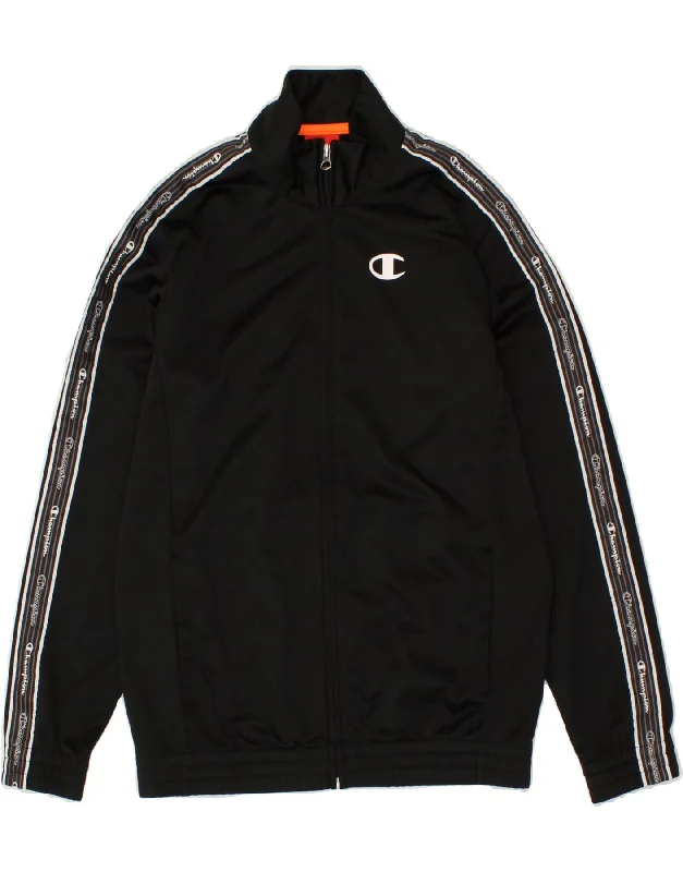 men's full zip jackets -CHAMPION Boys Graphic Tracksuit Top Jacket 13-14 Years Large Black