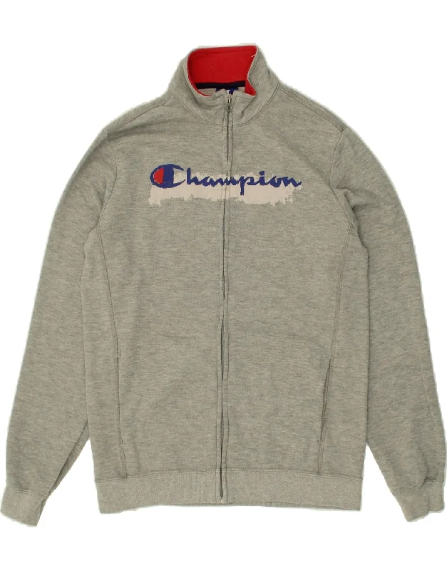 men's casual zip jackets -CHAMPION Boys Graphic Tracksuit Top Jacket 13-14 Years XL Grey Cotton