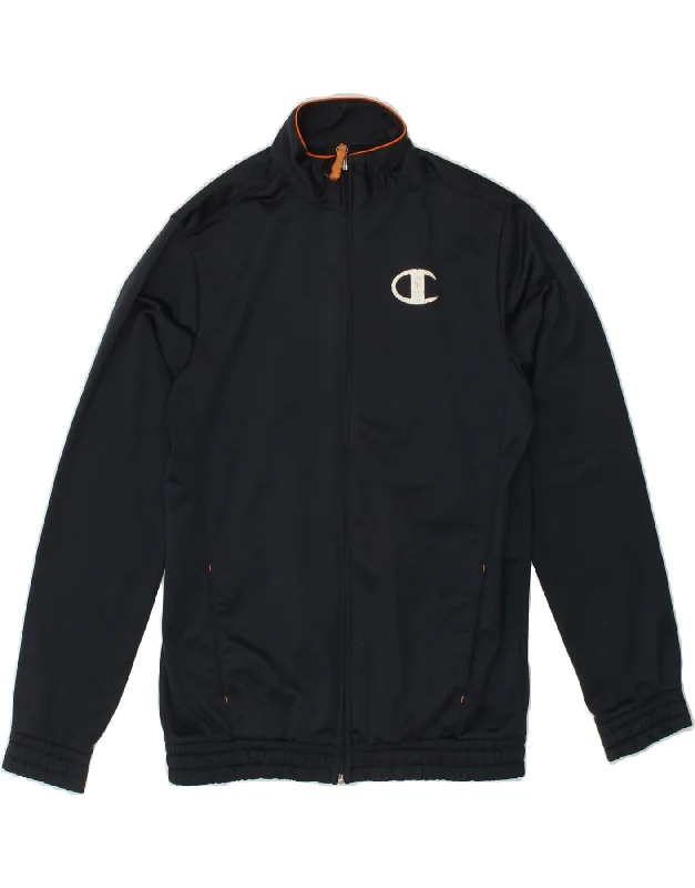 men's formal jackets -CHAMPION Boys Graphic Tracksuit Top Jacket 13-14 Years XL Navy Blue