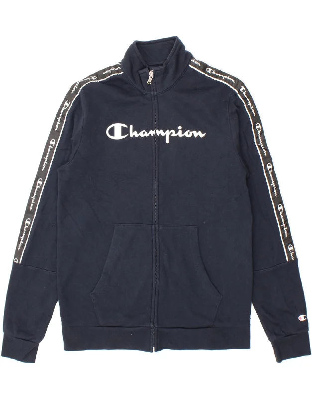 men's quilted jackets -CHAMPION Boys Graphic Tracksuit Top Jacket 15-16 Years 2XL Navy Blue