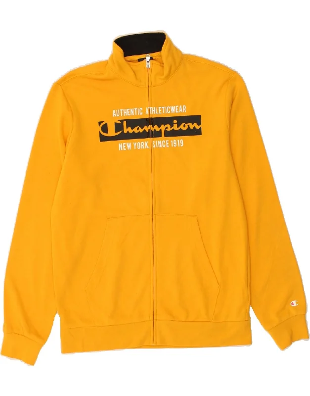 men's waterproof outdoor jackets -CHAMPION Boys Graphic Tracksuit Top Jacket 15-16 Years 2XL Yellow Cotton